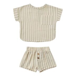 Quincy Mae 100% organic cotton Ash Striped Boxy Top +Shorts